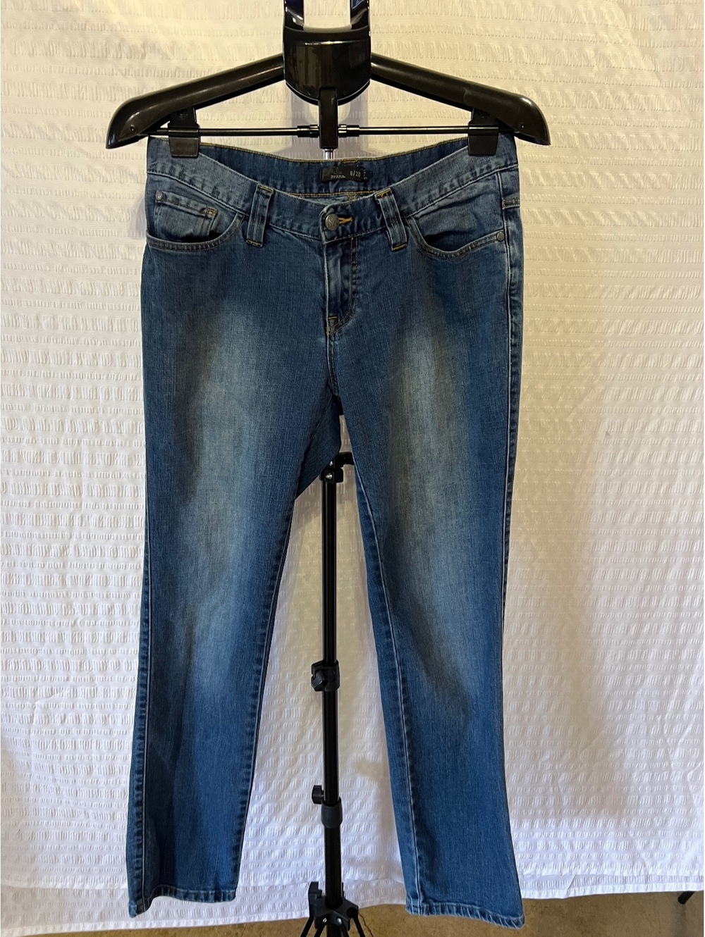 prAna 6/28 Blue Denim Jeans Mid Rise Slim Skinny Stretch